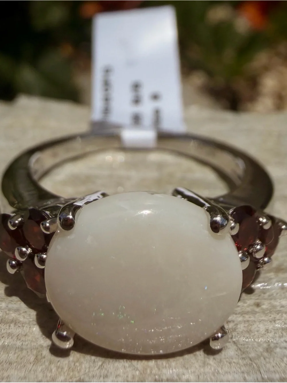 2.80 CTW White Opal Garnet Sterling Silver Ring Size 8 AA Gemstones